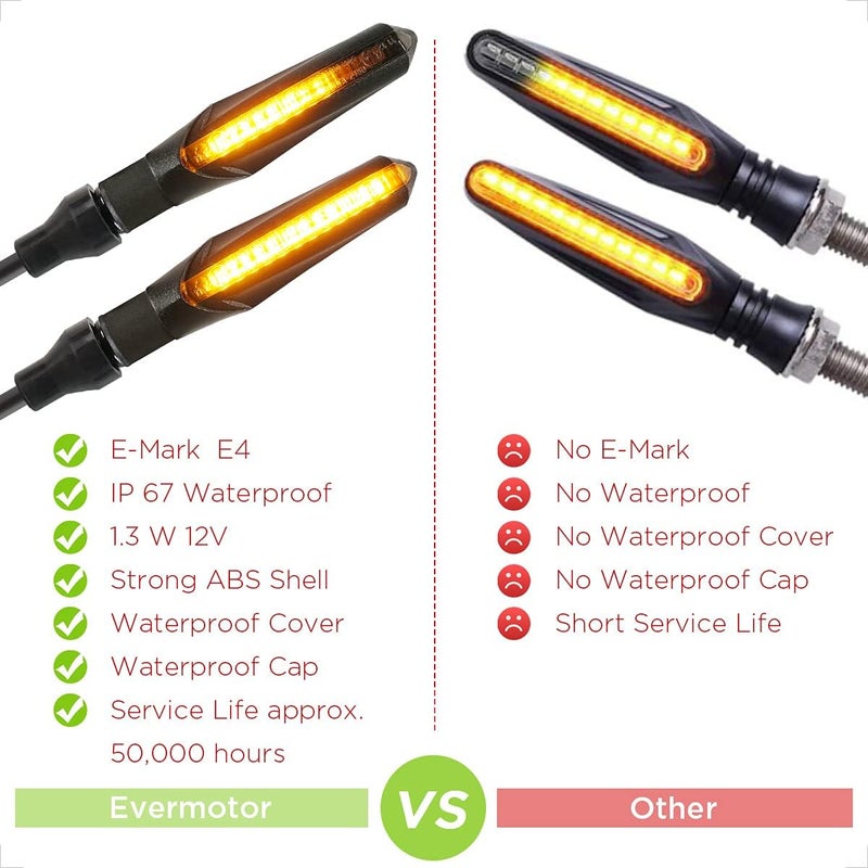 evermotor Motorcycle Turn Signals Lights Running Light Indicators 4 Pieces Universal Mini LED E-MARK Flowing Turn Signal Lights Waterproof IP67 - Image 4